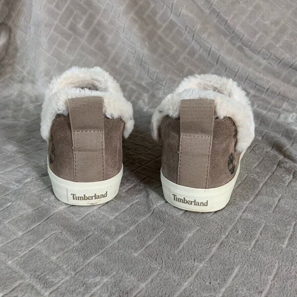 Timberland Women 8.5 Slip On Sneakers Taupe Beige Suede Skyla Bay Faux Fur Lined - Picture 3 of 10